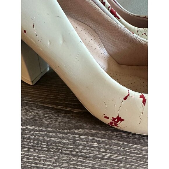 Forever White Block Heel Pumps – Size 6 (Cracked Paint Design) - Picture 4 of 12